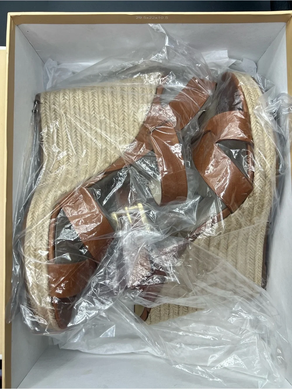 Michael Kors Cognac Leather Espadrille Wedge Sandals
